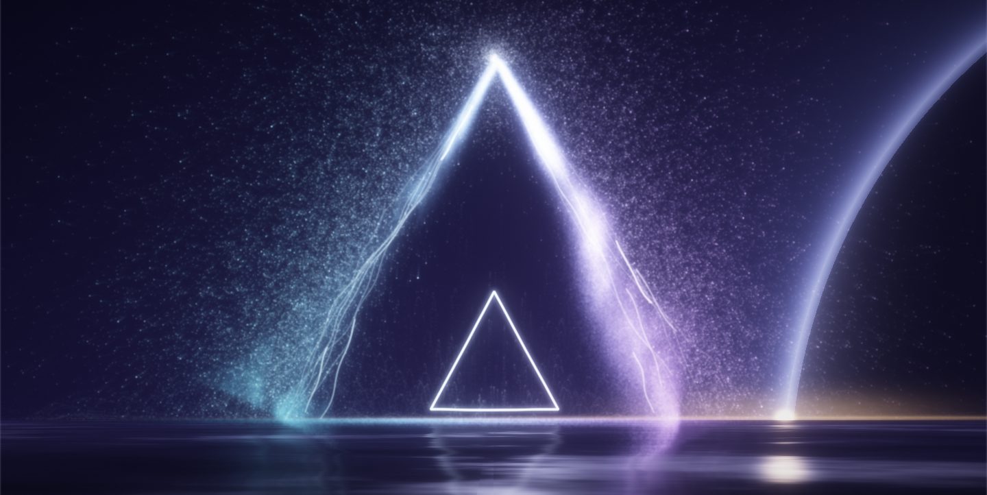 A glowing triangle over still water